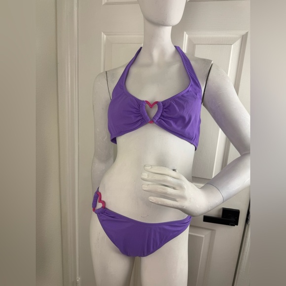 Wild Fable Women’s Purple with Pink Heart Two piece Bikini Set Size Medium. - Picture 1 of 10